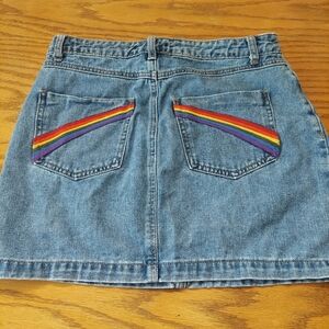 Forever 21 Blue Denim Mini Skirt with Rainbow Pockets Size L Summer